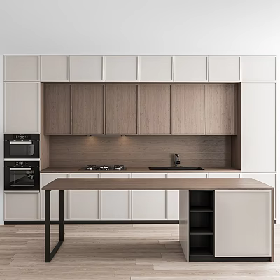 Sleek Modern Kitchen Interior With Light And Wooden Cabinets And Island Countertop 3d model