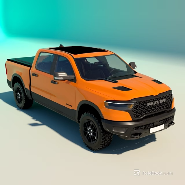 Orange RAM Pickup Truck With Black Roof Off Road Style And Alloy Wheels 3d model 