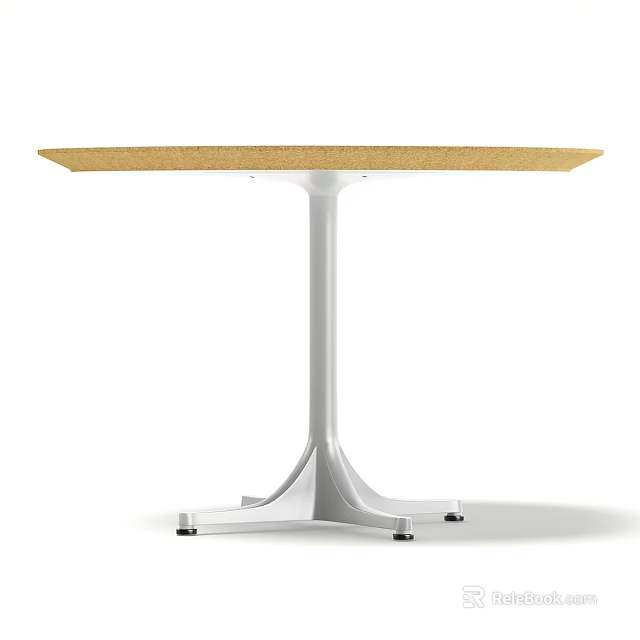Modern Light Brown Wooden Table With White Single Column Base Design 3d model