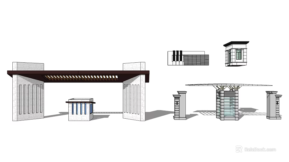 Modern Architectural Entrance Gate Designs With Canopy And Column Structures 3d model