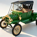 Vintage Green Car with Black Convertible Top Gold Accents and Brown Wooden Seats