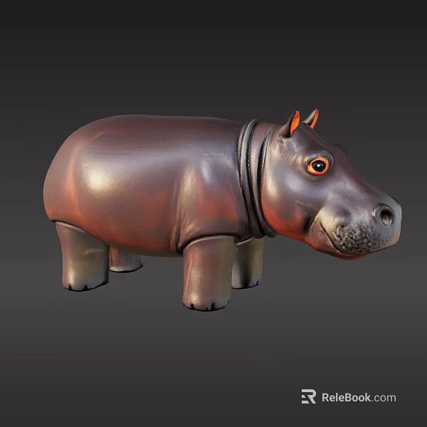 Cute Brown Hippo Doll With Orange Ears And Smooth Surface For Kids 3d model 