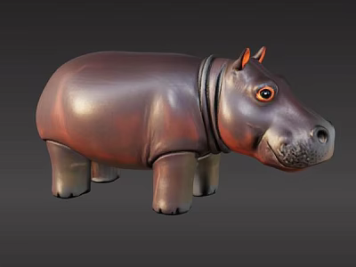 Cute Brown Hippo Doll With Orange Ears And Smooth Surface For Kids 3d model