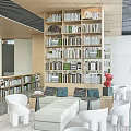 Modern Book Bar Bookstore Library Bookshelf Casual Table and Chair Casual Sofa 3d model