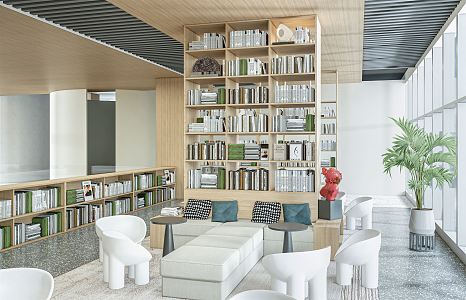 Modern Book Bar Bookstore Library Bookshelf Casual Table and Chair Casual Sofa 3d model