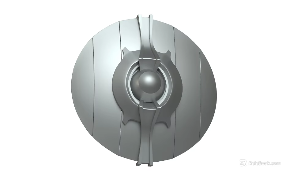 Medieval Circular Shield With Silver Metallic Finish Central Spherical Core And Symmetrical Decorative Patterns 3d model 