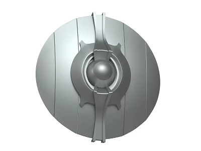 Medieval Circular Shield With Silver Metallic Finish Central Spherical Core And Symmetrical Decorative Patterns 3d model