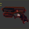 Sci Fi Futuristic Gun With Blue Luminous Accents Circular Emblem And Sleek Dark Design