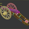 Ancient Cannon Weapon With Metal Barrel Wooden Carriage And Spoked Wheels