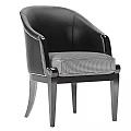 Black Leather Accent Chair With Checkered Fabric Seat And Wooden Legs