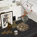 Fruit Plate Combination Fruit Plate Pottery Ornaments Pottery Vase Decorative Branches Candle Abstract Picture Frame 3d model