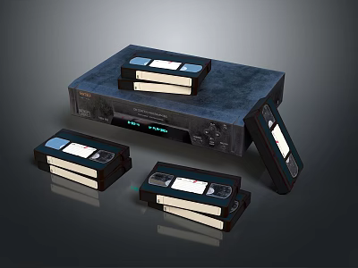 Vintage VHS Player With Stacked Tapes Classic Electronic Appliance 3d model