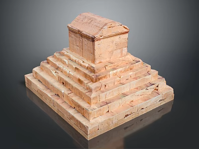Ancient Brick Scenery With Layered Steps And Roofed Top Structure Design 3d model
