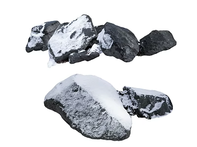 Natural Snow Covered Stones And Wooden Logs For Garden Landscaping 3d model