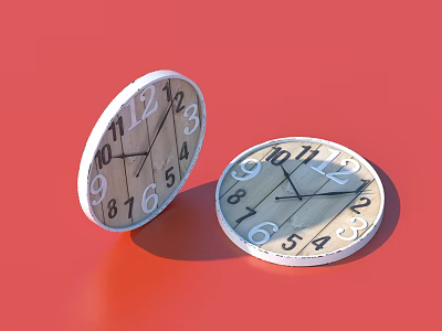 Two Wooden Clocks As Home Living Supplies With Vintage Dial Design And Black Hands 3d model