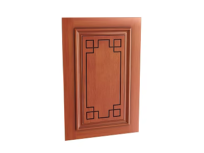 Brown Wooden Cabinet Door With Carved Geometric Pattern And Decorative Panel 3d model
