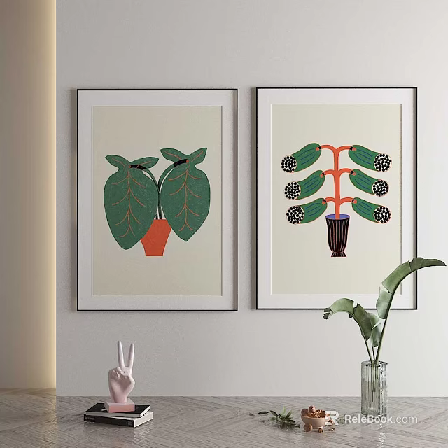 Framed Plant Art Wall Decor with Leaf Fruit Designs and Vase Plant Interior 3d model