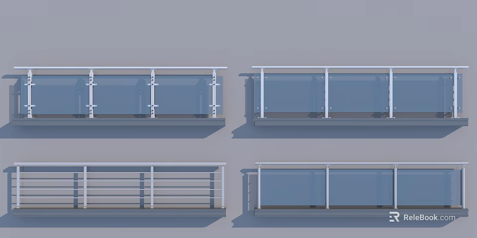 Modern Balcony Railing Design With Glass Panels And Metal Frames 3d model