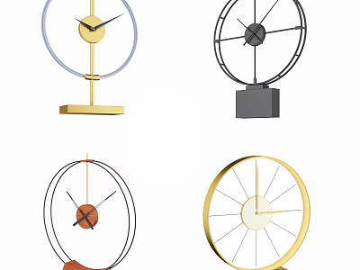 Modern Decorative Clocks With Metal Frames Circular Shapes And Diverse Bases 3d model