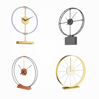 Modern Decorative Clocks With Metal Frames Circular Shapes And Diverse Bases 3d model