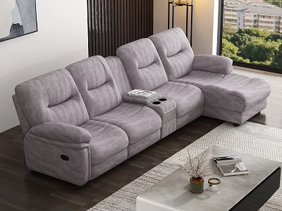 Gray L shaped Fabric Sofa With Storage And White Modern Coffee Table In Living Room 3d model