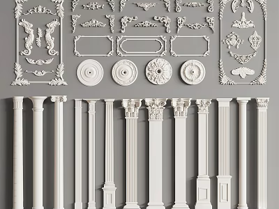 Various Types Of Roman Columns With Decorative Capitals And Architectural Elements 3d model