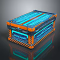 Futuristic Household Storage Box With Orange Blue Glowing Neon Accents And Caution Stripes