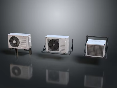 Three Different Types White Air Conditioner Fans With Modern Design Display Showcase 3d model