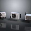 Three Different Types White Air Conditioner Fans With Modern Design Display Showcase