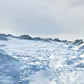 Snowy Mountain Landscape With Vast Snowfield Sunlit Peaks And Alpine Scenery