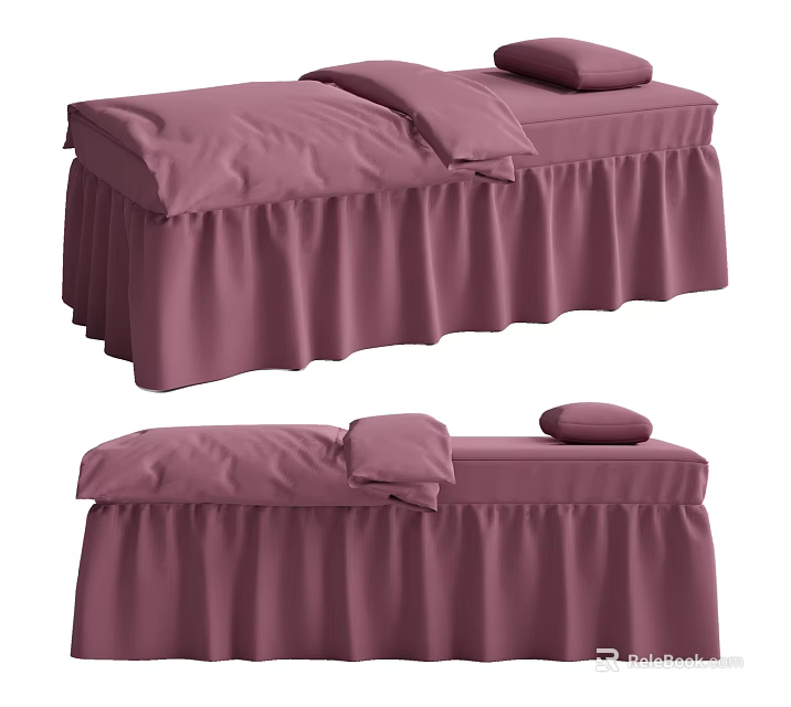 Purple Massage Bed With Soft Mattress Pillow And Ruffled Skirt Design 3d model 