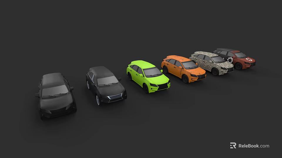 Various Colored Cars In Different Models Lineup On Dark Background 3d model 