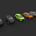 Various Colored Cars In Different Models Lineup On Dark Background
