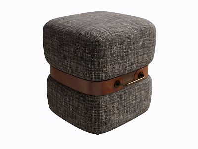 Gray Fabric Square Sofa Stool With Brown Leather Strap And Metal Buckle 3d model