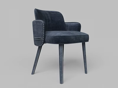 Stylish Dark Blue Upholstered Dining Chair With Armrests Stitched Details And Slim Legs 3d model