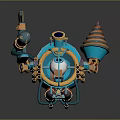 Colorful Commercial Equipment With 3D Mechanical Components Blue Red Gold Accents And Advanced Rotary Parts