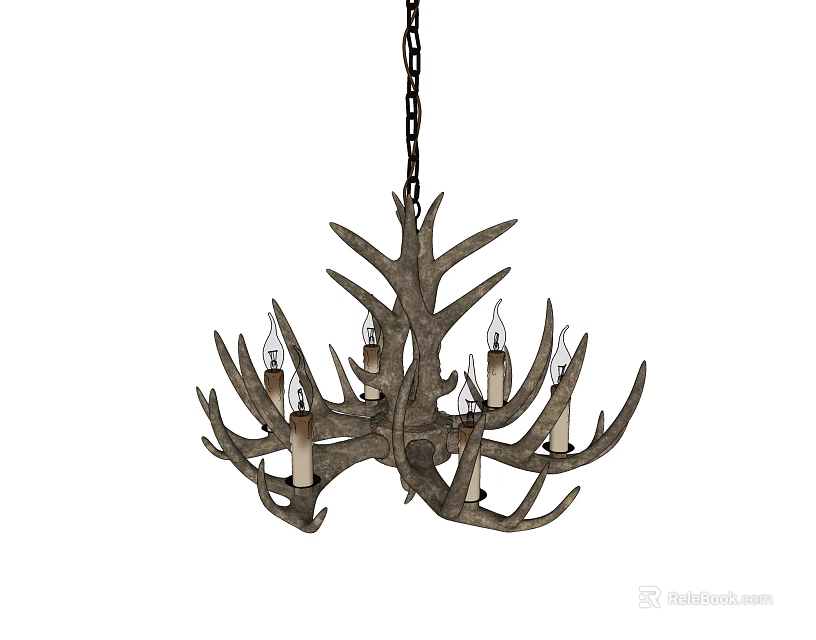 Unique Shaped Antler Chandelier With Rustic Design And Hanging Chain Bulbs 3d model