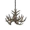 Unique Shaped Antler Chandelier With Rustic Design And Hanging Chain Bulbs 3d model
