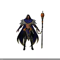 Mystic Warrior With Feathered Cloak Holding Staff Featuring Glowing Lantern And Ornate Details