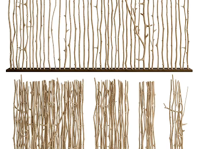Natural Twig Room Divider With Vertical Sticks For Home Interior Design 3d model