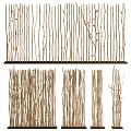 Natural Twig Room Divider With Vertical Sticks For Home Interior Design