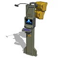 Urban Public Facility With Column Structure Data Display Screen Control Panel And Yellow Components