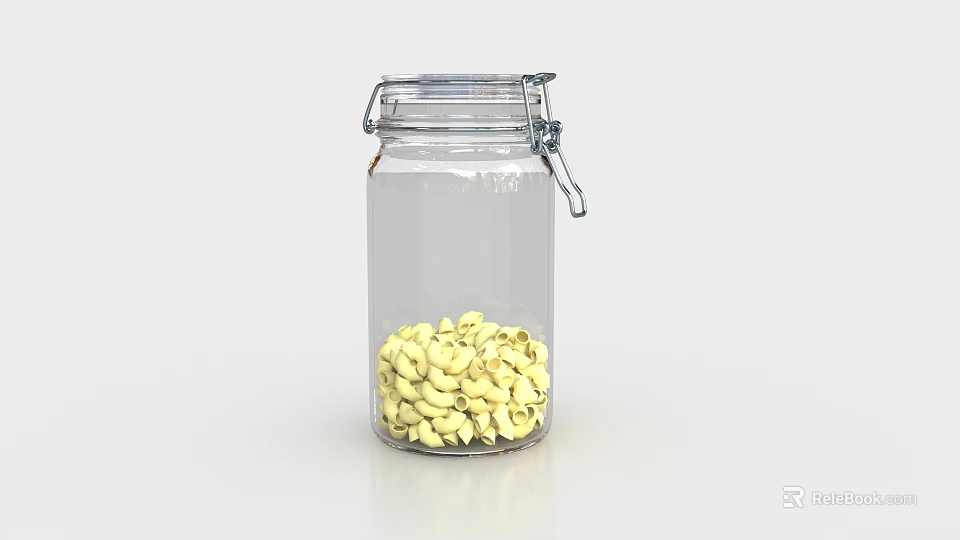 Ceramic Storage Jar With Transparent Body And Metal Clasp Lid Containing Cashew Nuts 3d model 