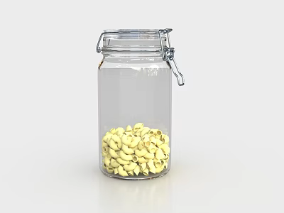 Ceramic Storage Jar With Transparent Body And Metal Clasp Lid Containing Cashew Nuts 3d model