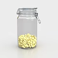 Ceramic Storage Jar With Transparent Body And Metal Clasp Lid Containing Cashew Nuts