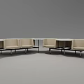 Modern Beige Upholstered Public Chairs With Metal Frame And Table Setup