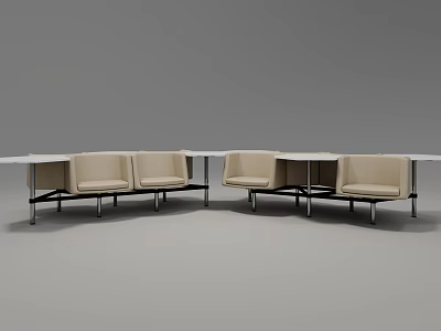 Modern Beige Upholstered Public Chairs With Metal Frame And Table Setup 3d model