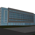 Modern Office Building With Glass Curtain Wall Parking Lot Green Trees And Street Lamps