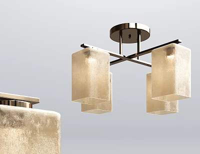 Modern Cross Metal Frame Ceiling Chandelier With Rectangular Fabric Shades Design 3d model