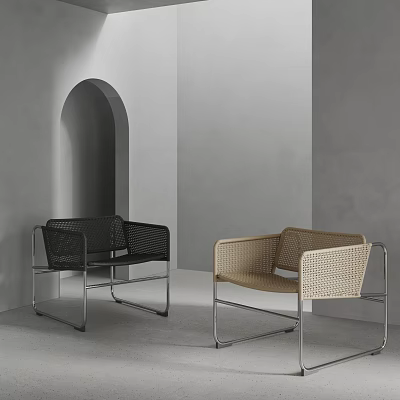 Modern Minimalist Dining Chairs With Woven Seats And Metal Frames In Gray Interior 3d model